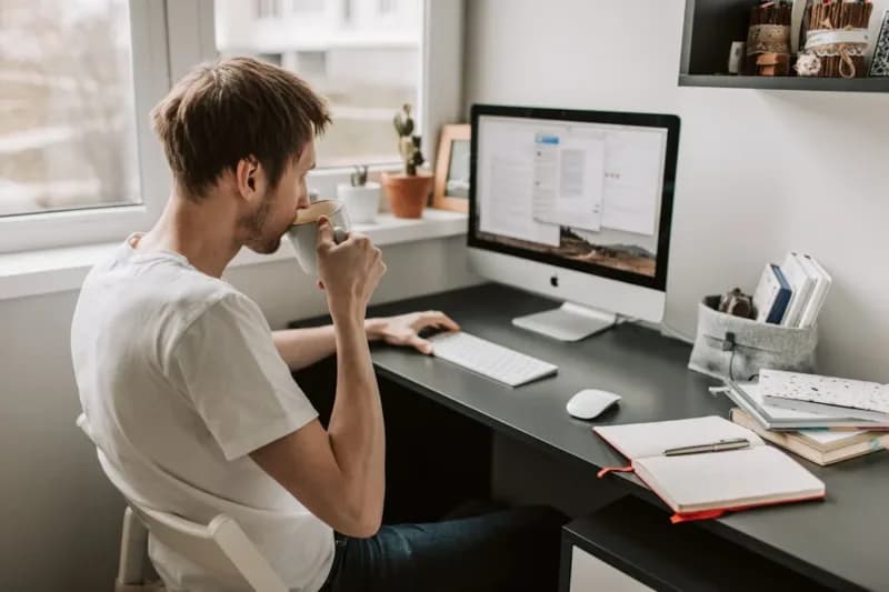 A young man working from home