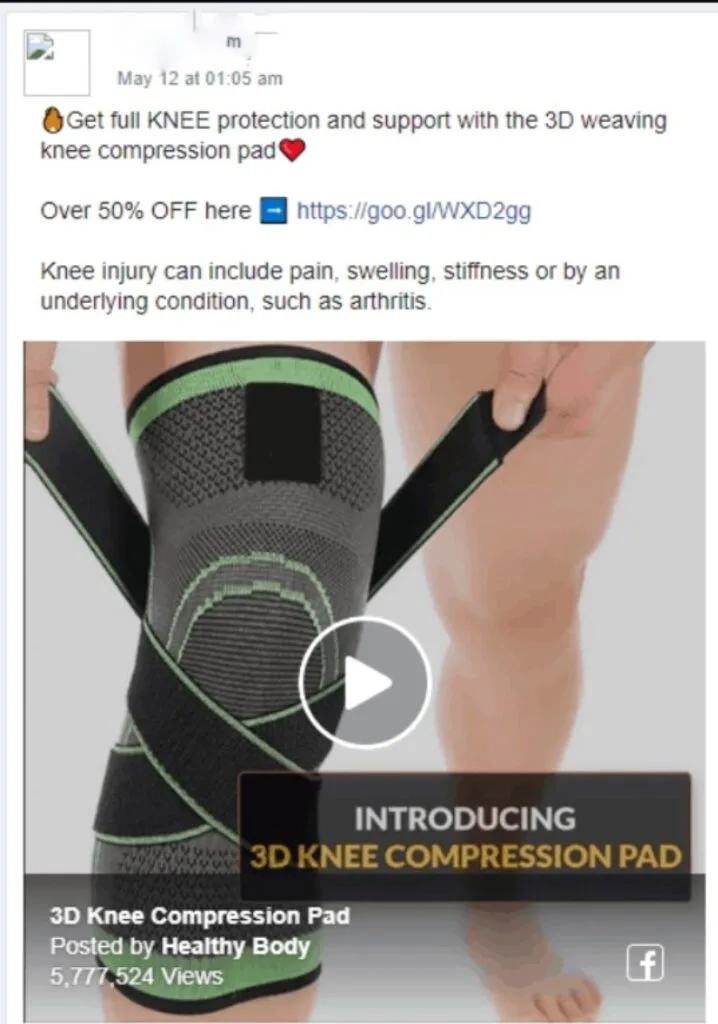Knee Pad Facebook Ad