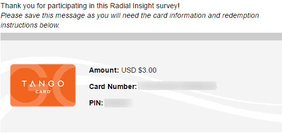 Radial Insight  Survey Payment