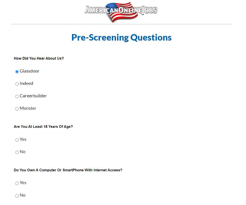 American Online Jobs Pre-Screening Questions