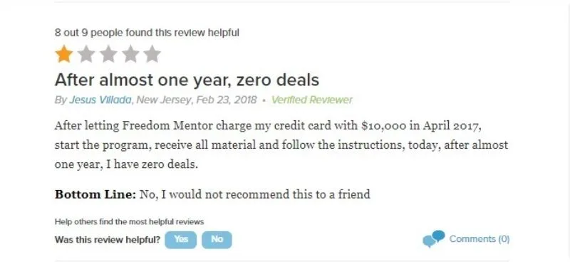Freedom mentor negative review