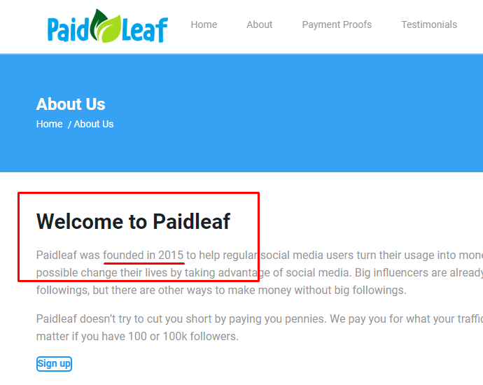 PaidLeaf fake About Us Page