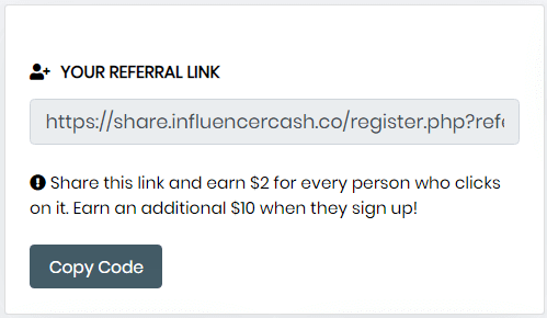 Influencer Cash Referral Link