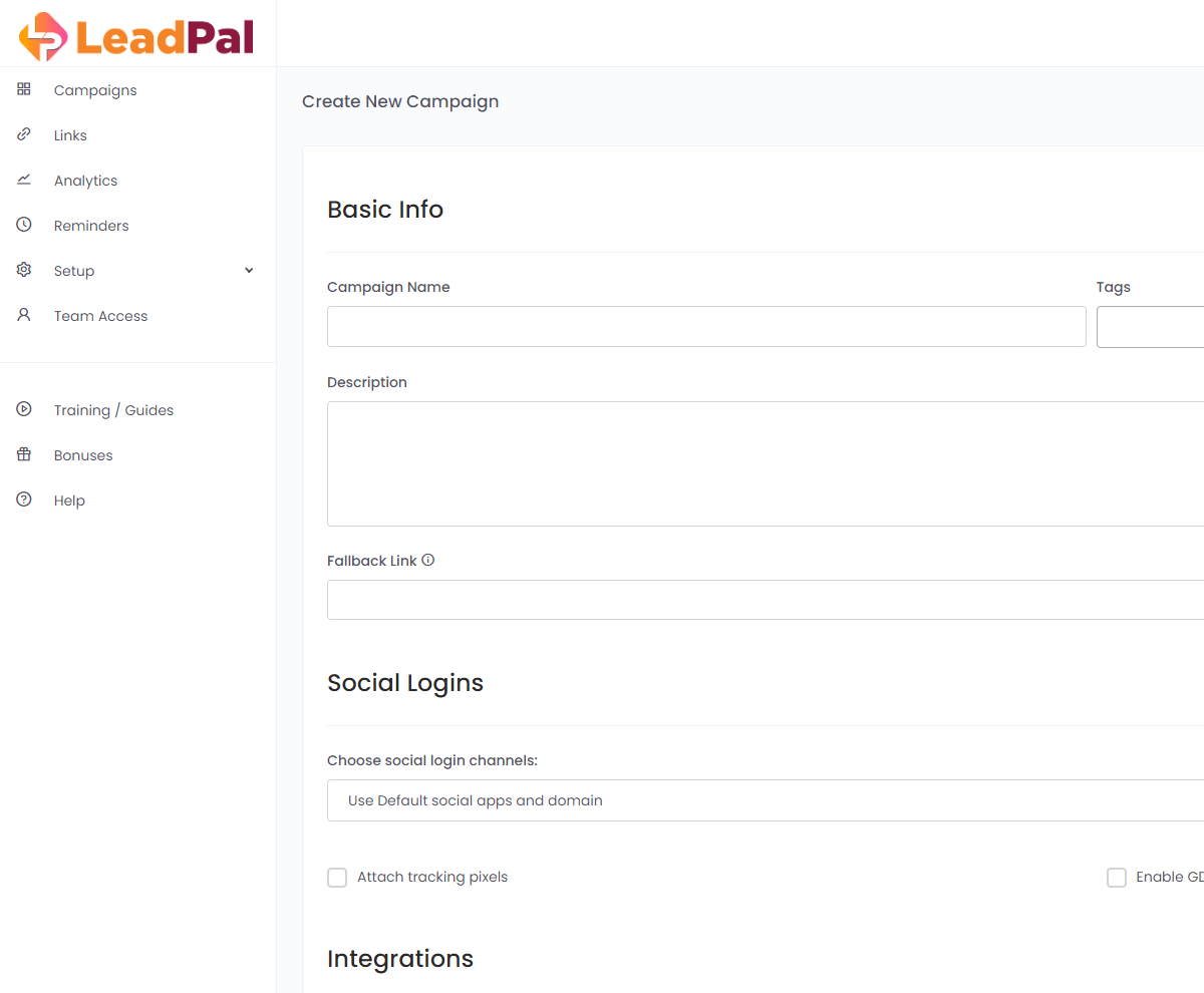 LeadPal Creating Campaign Section