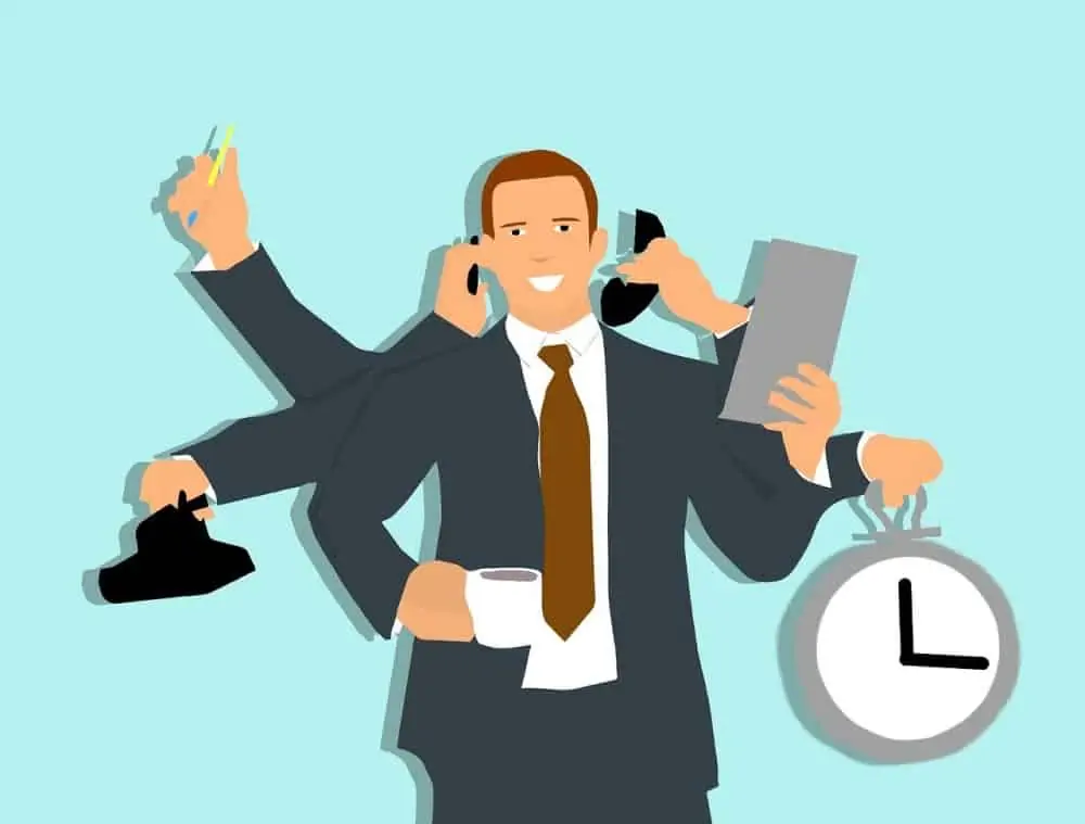 Illustration of an employee multitasking