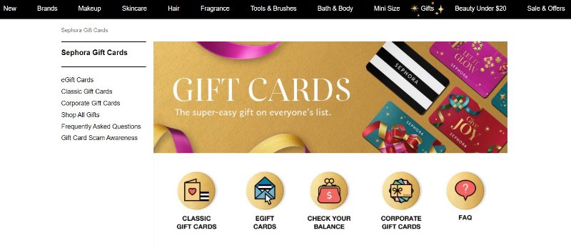 Sephora Gift Cards Selection