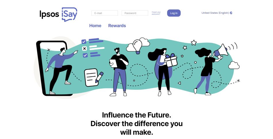 Ipsos I-Say site, "Influence the Future. Discover the difference you mill make."