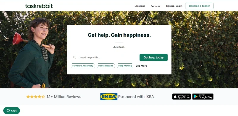 Taskrabbit Homepage. Get Help. Gain Happiness.