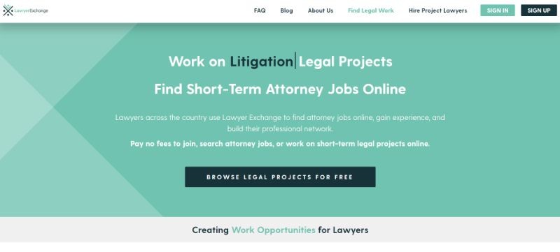 Homepage showing work available at Lawyer Exchange