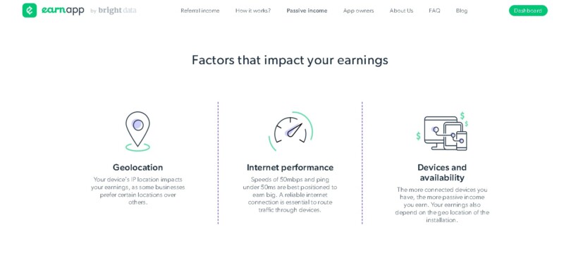 EarnApp Earnings Factors