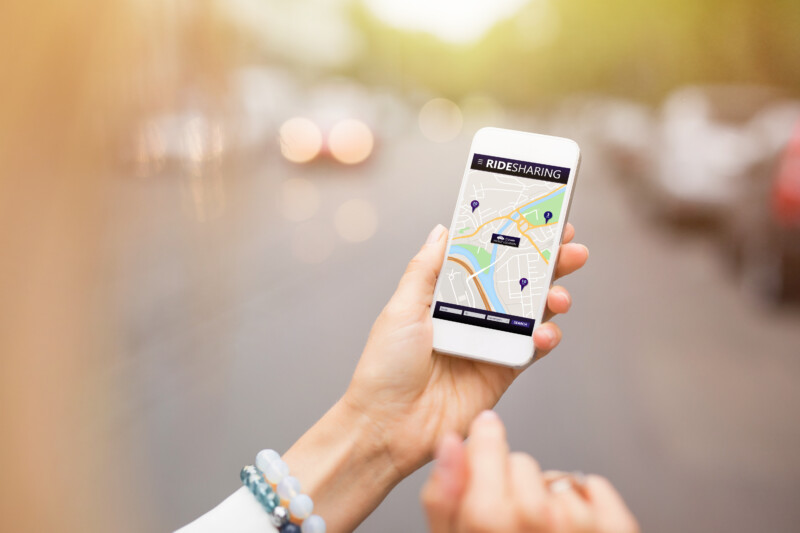Ride sharing app on mobile phone
