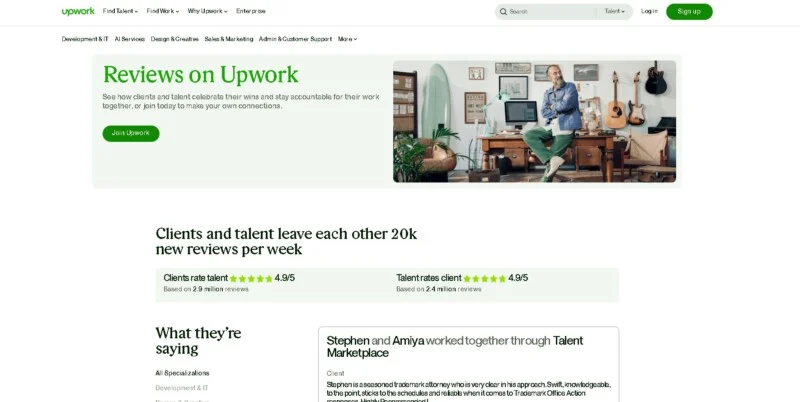 Upwork Reviews Landing Page