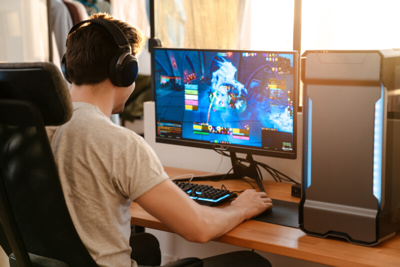 Teen boy playing an online video game