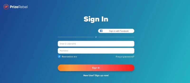 PrizeRebel Sign In Page