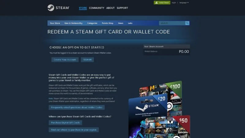 Steam Code Webpage