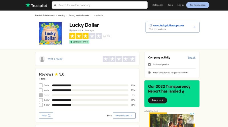 Trustpilot Lucky Dollar Platform Trustworthiness